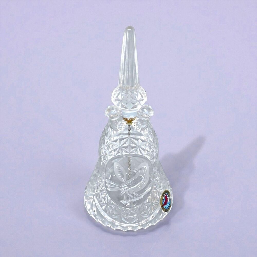 Vintage Hofbauer Byrdes Bird 24% Lead Crystal Clear Glass Bell 7" Germany